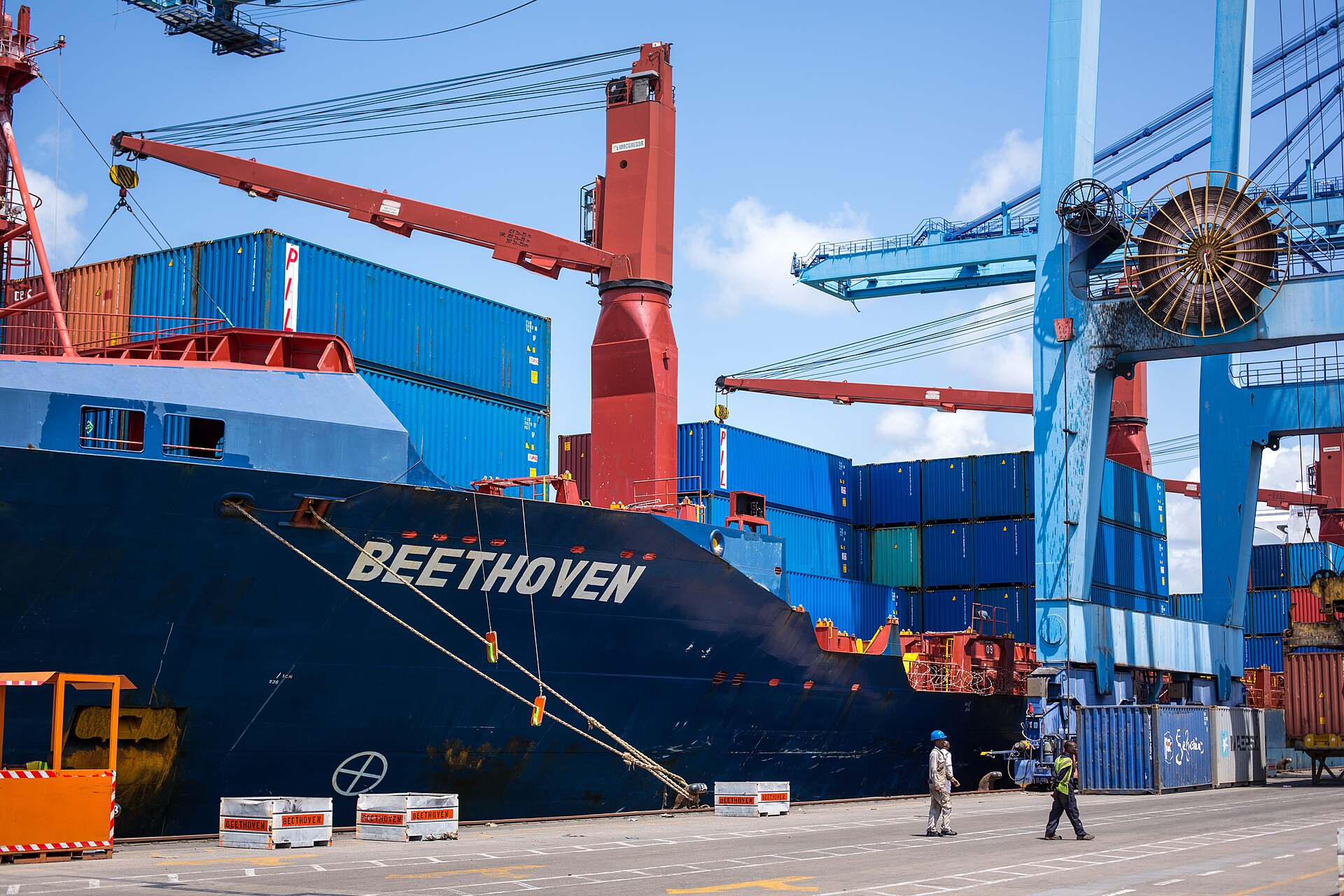 Container shipping at the port, where imported vehicles arrive